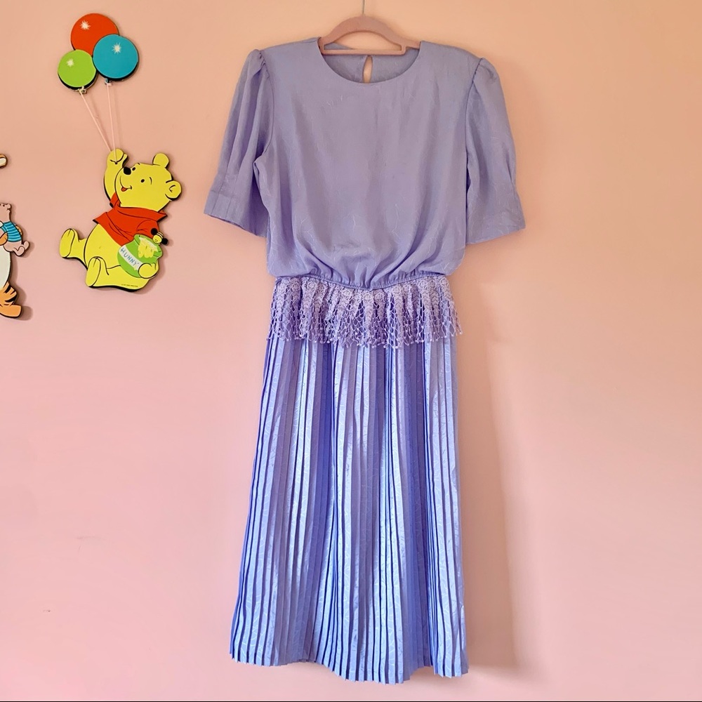 vintage 80s pastel purple pleated secretary dress